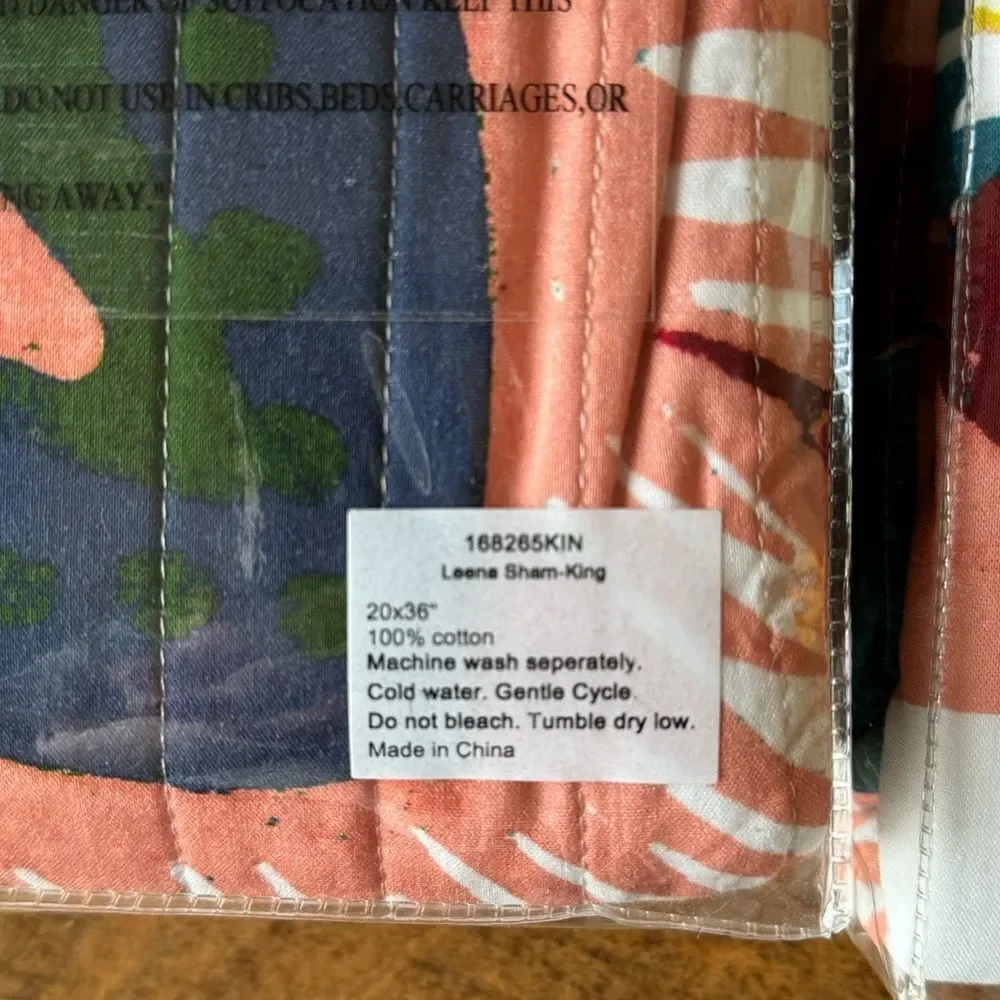 NWT Set of 2 Grandin Road Leena Sham Floral Bright Boho Quilted - Picture 3 of 4